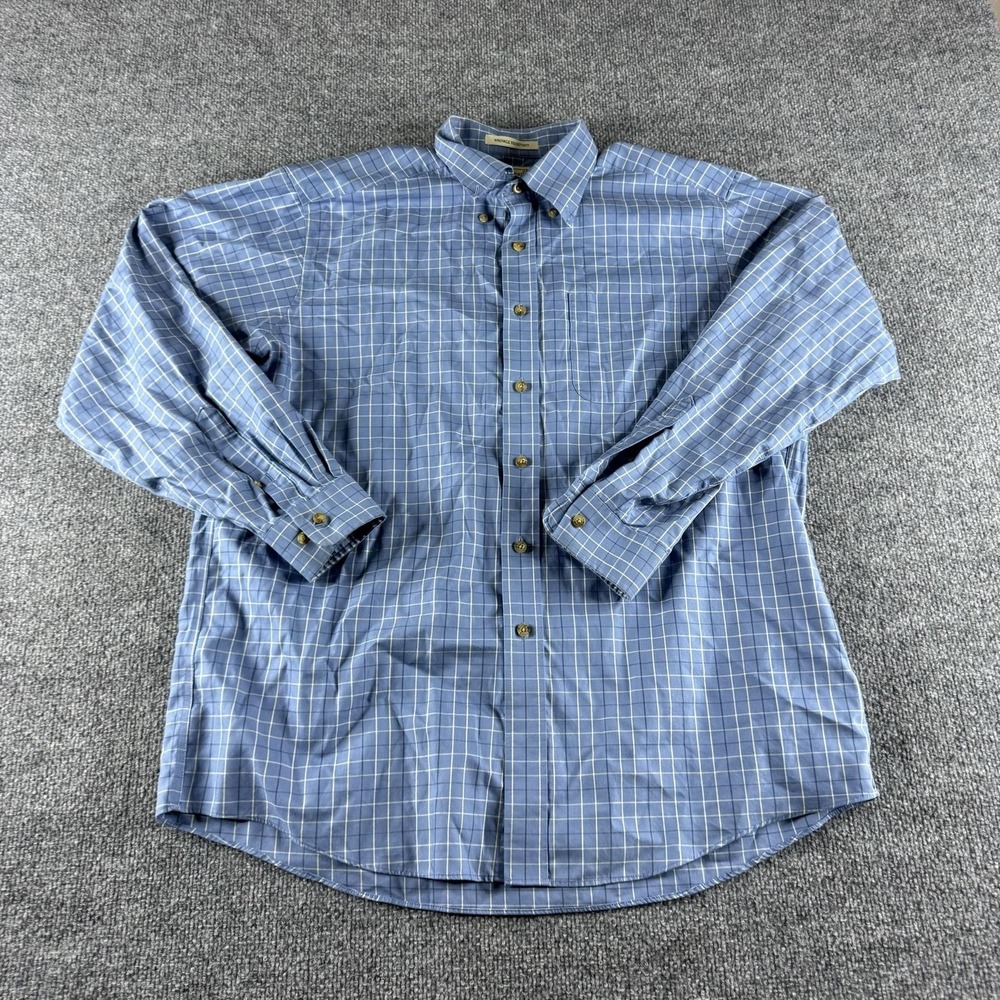 L.L. Bean Shirt Mens L Blue Check Long Sleeve Button Up Wrinkle Resistant